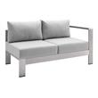 Modway Shore Fabric & Aluminum Outdoor Patio Right Arm Loveseat in Silver & Gray