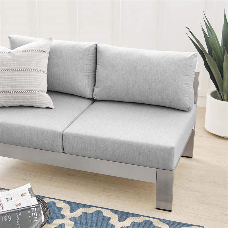 Modway Shore Fabric & Aluminum Outdoor Patio Left Arm Loveseat in Silver & Gray