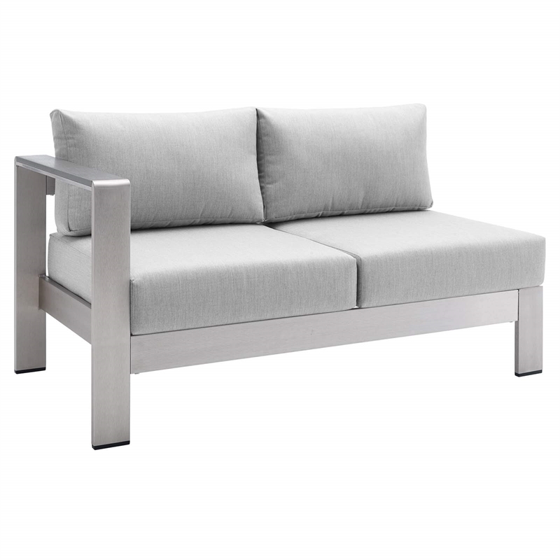 Modway Shore Fabric & Aluminum Outdoor Patio Left Arm Loveseat in Silver & Gray