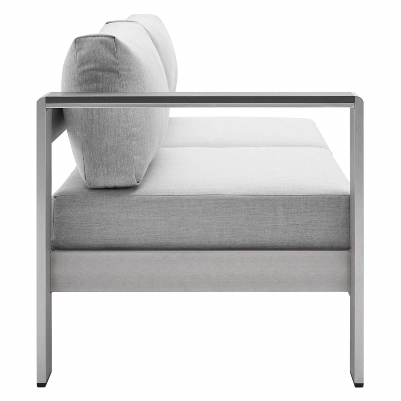 Modway Shore Fabric & Aluminum Outdoor Patio Left Arm Loveseat in Silver & Gray