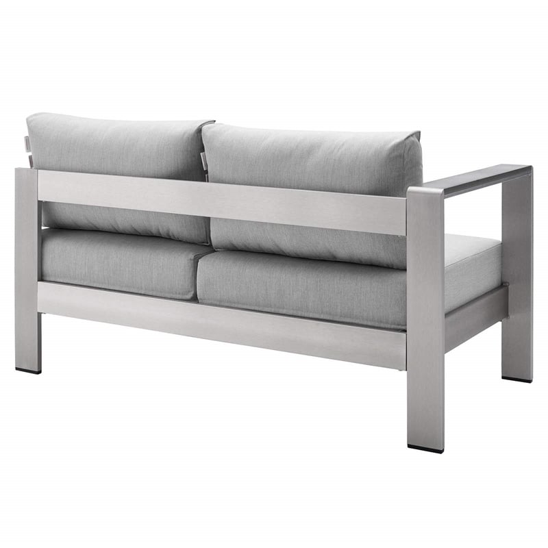 Modway Shore Fabric & Aluminum Outdoor Patio Left Arm Loveseat in Silver & Gray