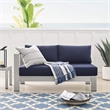 Modway Shore Fabric & Aluminum Outdoor Patio Left Arm Loveseat in Silver & Navy