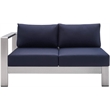 Modway Shore Fabric & Aluminum Outdoor Patio Left Arm Loveseat in Silver & Navy