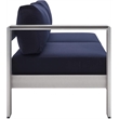 Modway Shore Fabric & Aluminum Outdoor Patio Left Arm Loveseat in Silver & Navy