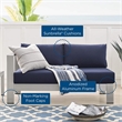 Modway Shore Fabric & Aluminum Outdoor Patio Left Arm Loveseat in Silver & Navy