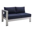 Modway Shore Fabric & Aluminum Outdoor Patio Left Arm Loveseat in Silver & Navy