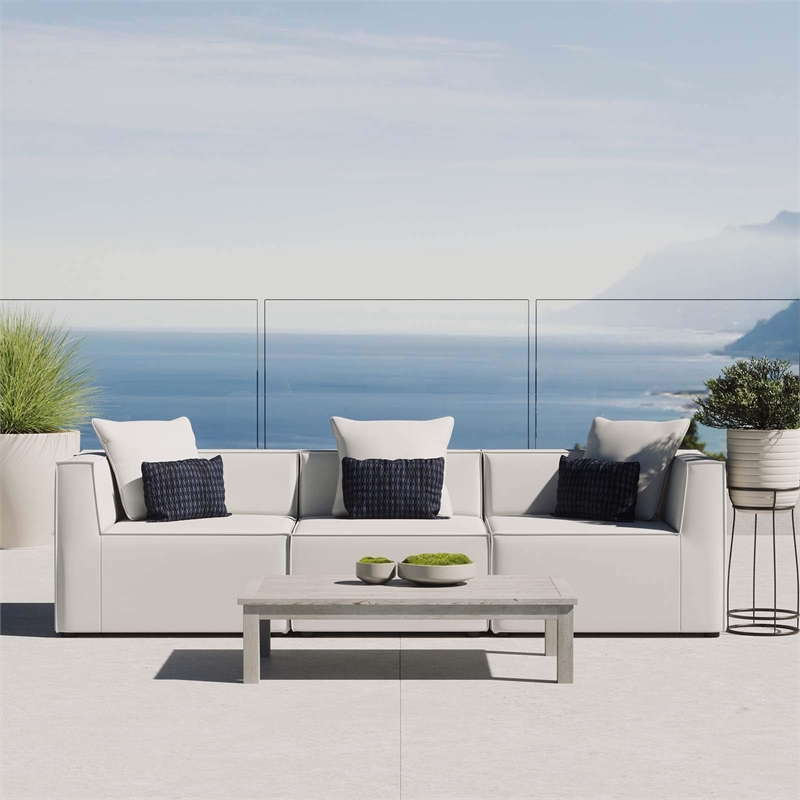 Modway Saybrook 3-Piece Fabric Upholstered Outdoor Patio Sectional Sofa in White