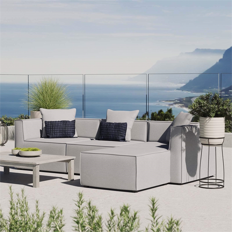 Modway Saybrook 4-Piece Fabric Upholstered Outdoor Patio Sectional Sofa in Gray