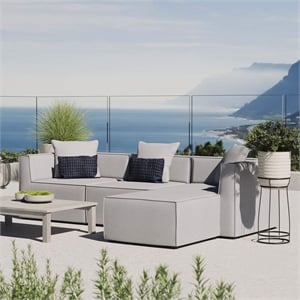 Modway Saybrook 4-Piece Fabric Upholstered Outdoor Patio Sectional Sofa in Gray