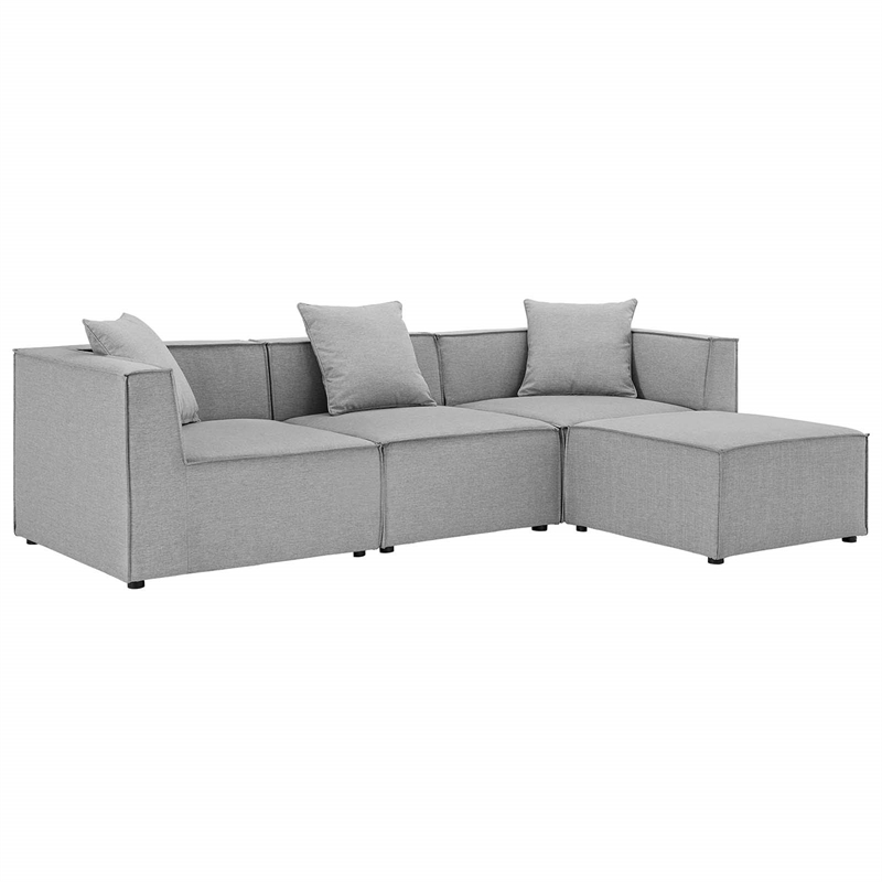 Modway Saybrook 4-Piece Fabric Upholstered Outdoor Patio Sectional Sofa in Gray