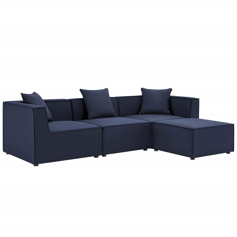 Modway Saybrook 4-Piece Fabric Upholstered Outdoor Patio Sectional Sofa in Navy