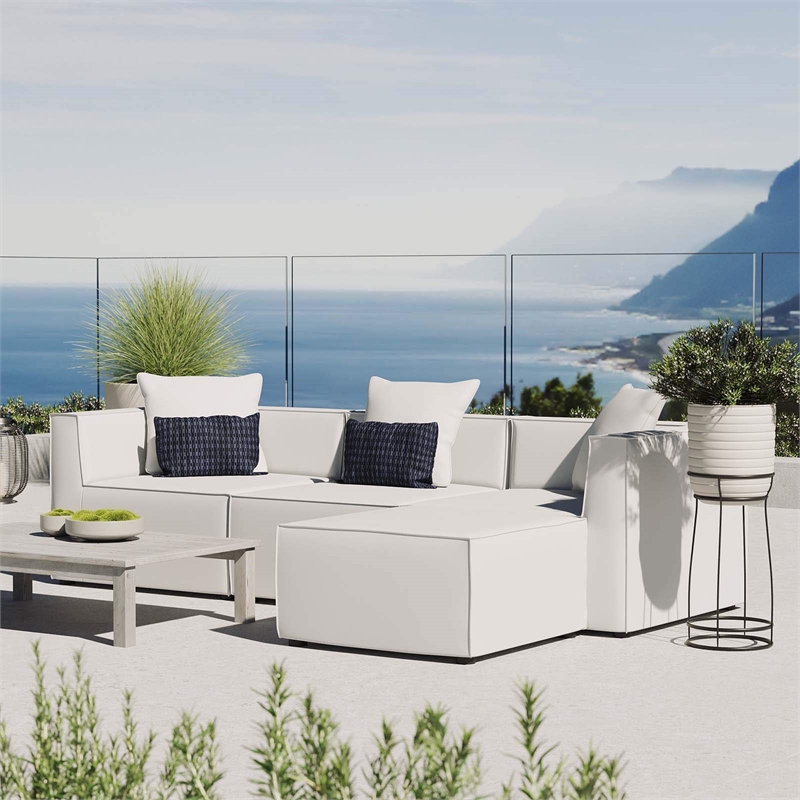 Modway Saybrook 4-Piece Fabric Upholstered Outdoor Patio Sectional Sofa in White
