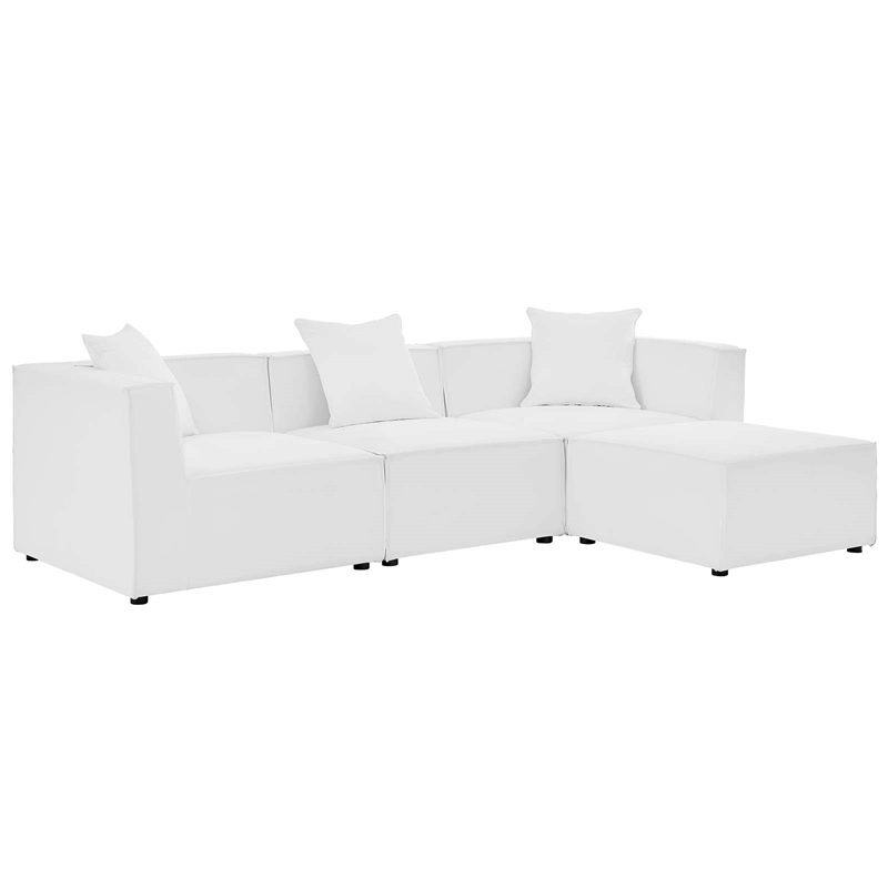 Modway Saybrook 4-Piece Fabric Upholstered Outdoor Patio Sectional Sofa in White