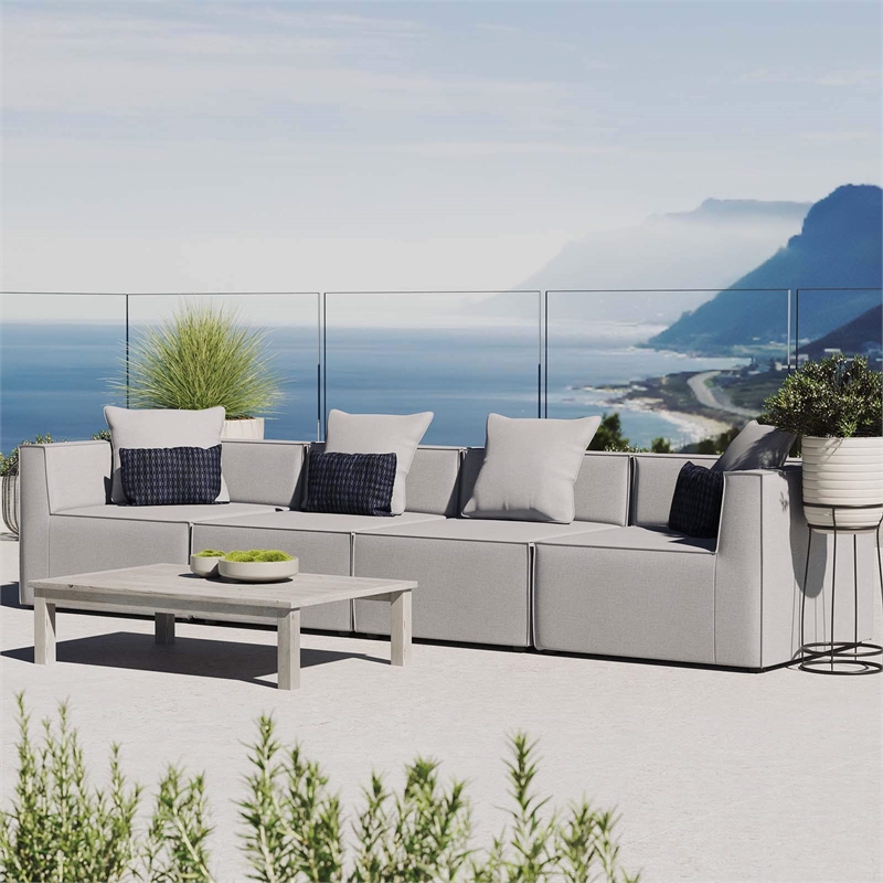 Modway Saybrook 4-Seater Fabric Outdoor Patio Sectional Sofa in Gray