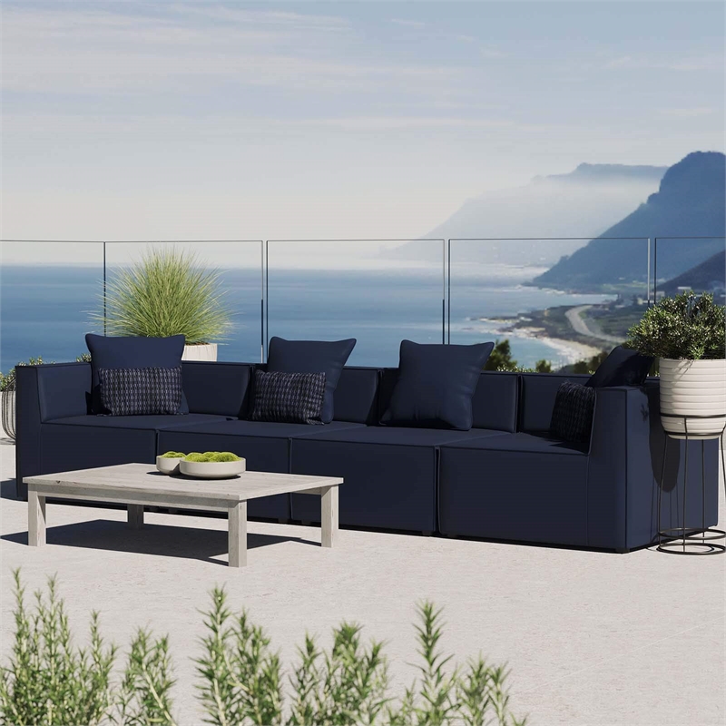 Modway Saybrook 4-Seater Fabric Outdoor Patio Sectional Sofa in Navy