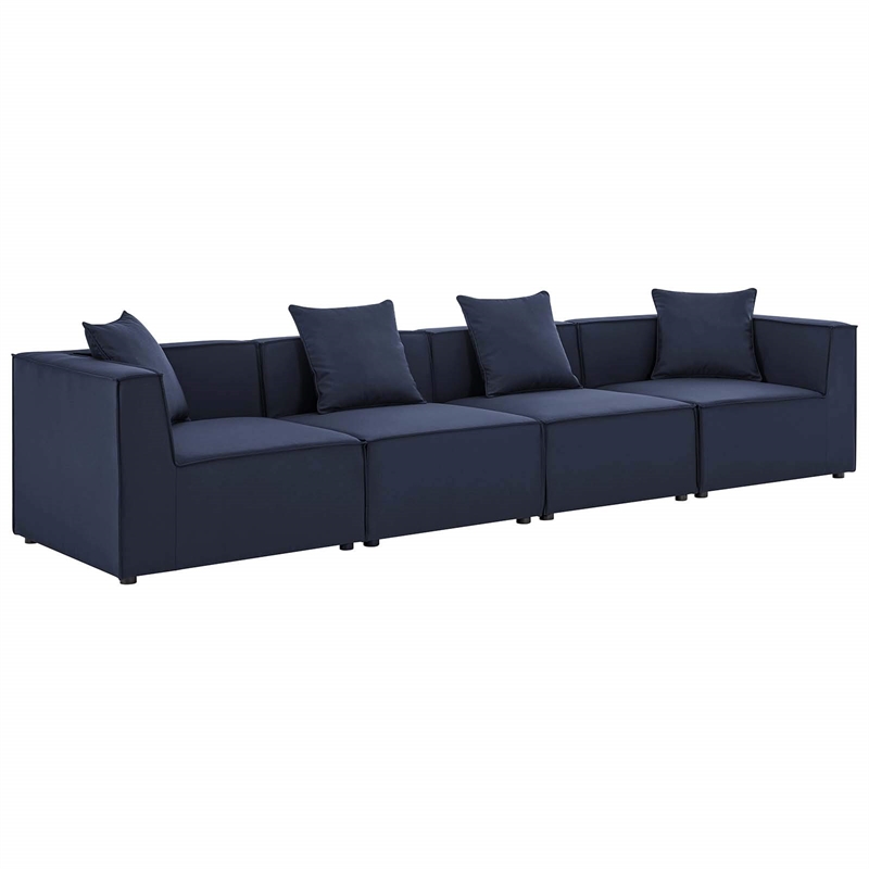 Modway Saybrook 4-Seater Fabric Outdoor Patio Sectional Sofa in Navy