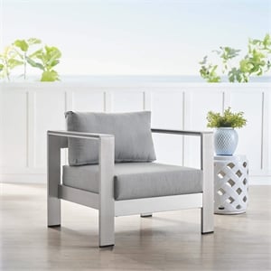 Modway Shore Fabric Aluminum Outdoor Patio Armchair in Silver Gray
