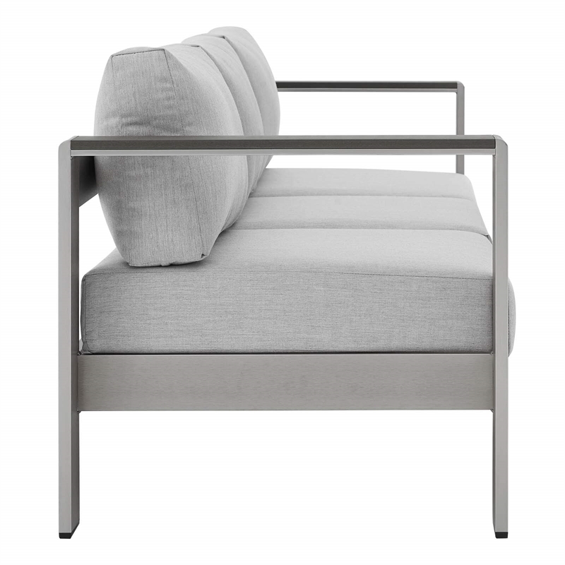 Modway Shore Fabric & Aluminum Outdoor Patio Sofa in Silver & Gray