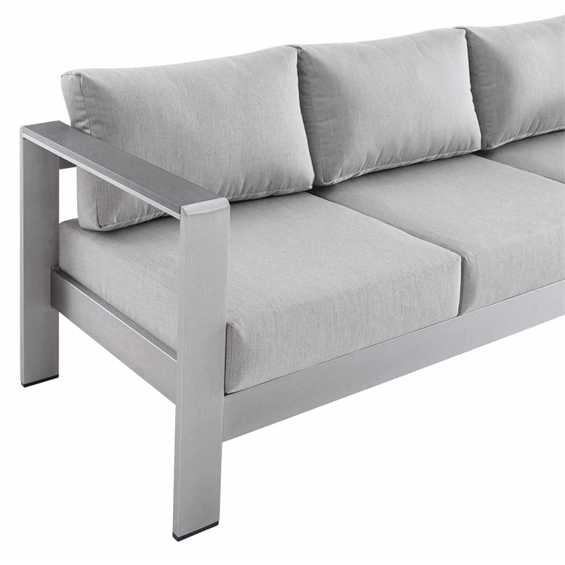 Modway Shore Fabric & Aluminum Outdoor Patio Sofa in Silver & Gray