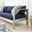 Modway Shore Fabric & Aluminum Outdoor Patio Sofa in Silver & Navy