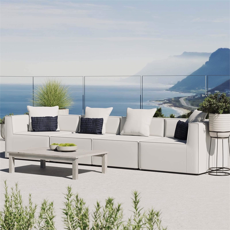 Modway Saybrook 4-Seater Fabric Outdoor Patio Sectional Sofa in White