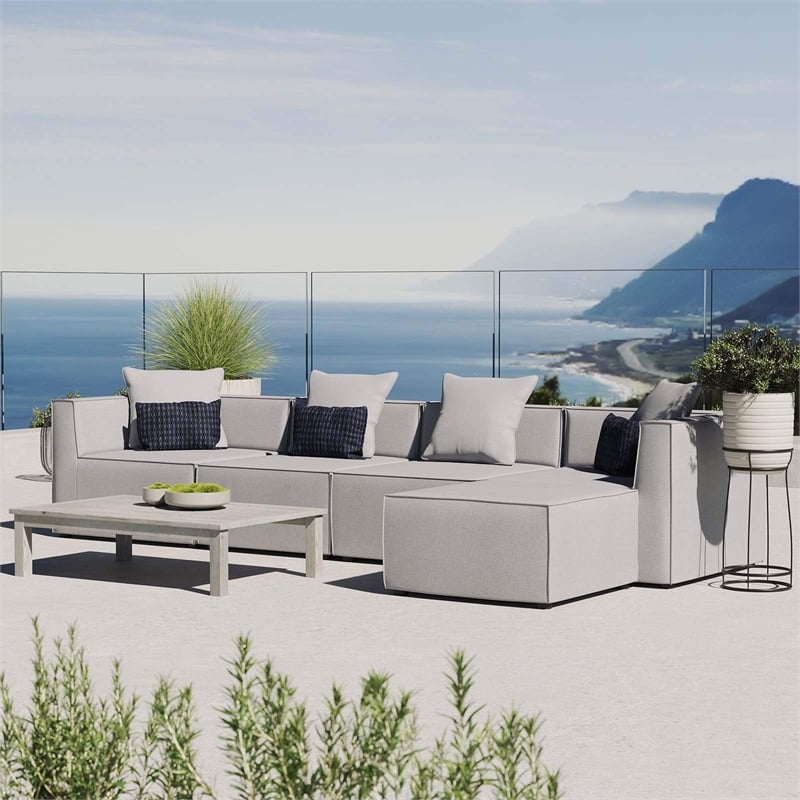 Modway Saybrook 5-Piece Fabric Outdoor Patio Sectional Sofa in Gray