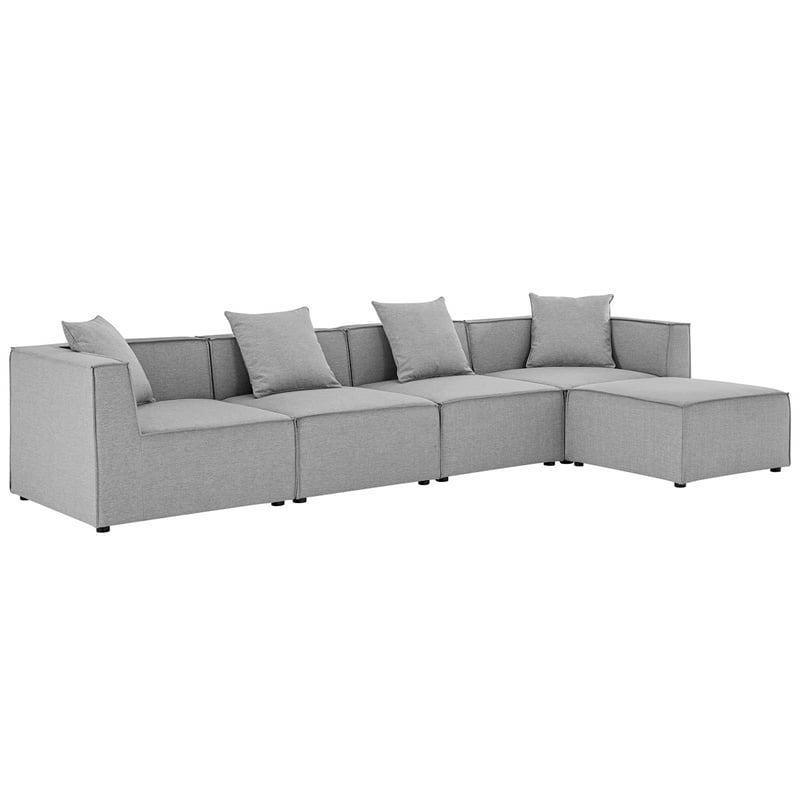 Modway Saybrook 5-Piece Fabric Outdoor Patio Sectional Sofa in Gray