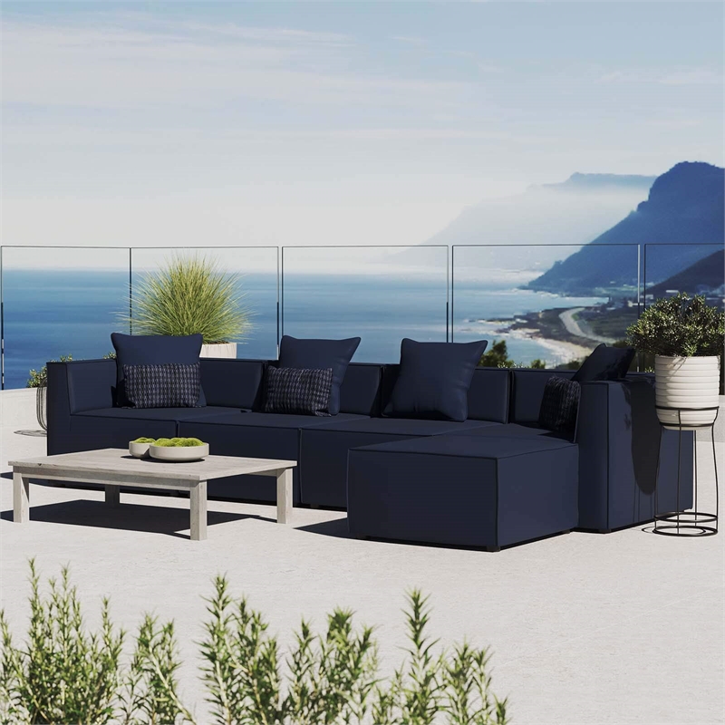 Modway Saybrook 5-Piece Fabric Outdoor Patio Sectional Sofa in Navy