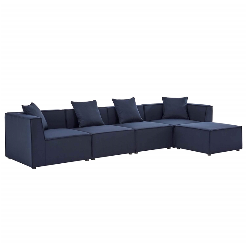 Modway Saybrook 5-Piece Fabric Outdoor Patio Sectional Sofa in Navy