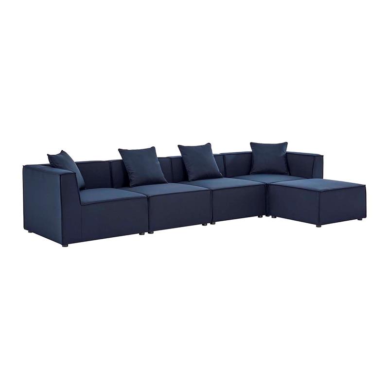 Modway Saybrook 5Piece Fabric Outdoor Patio Sectional Sofa in Navy