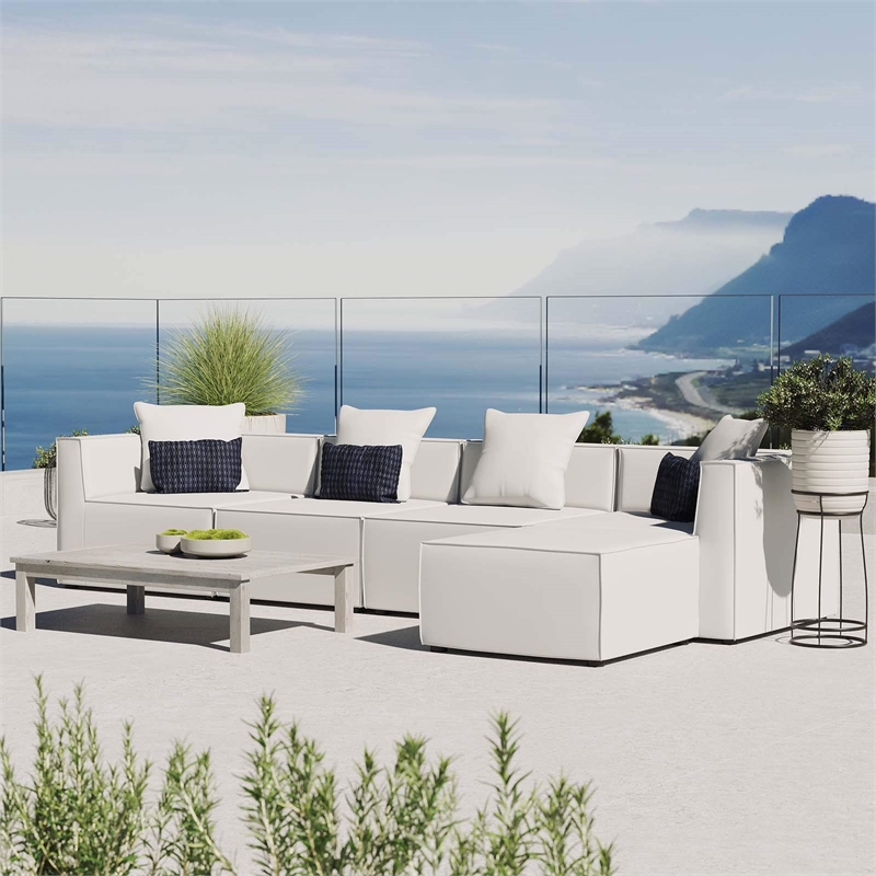 Modway Saybrook 5-Piece Fabric Outdoor Patio Sectional Sofa in White