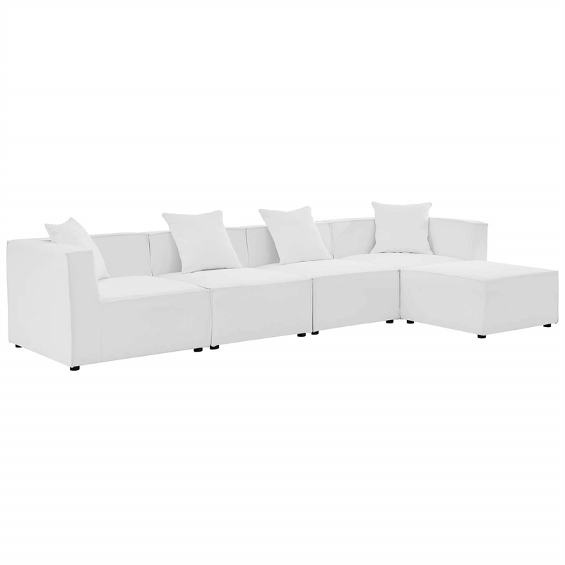 Modway Saybrook 5-Piece Fabric Outdoor Patio Sectional Sofa in White