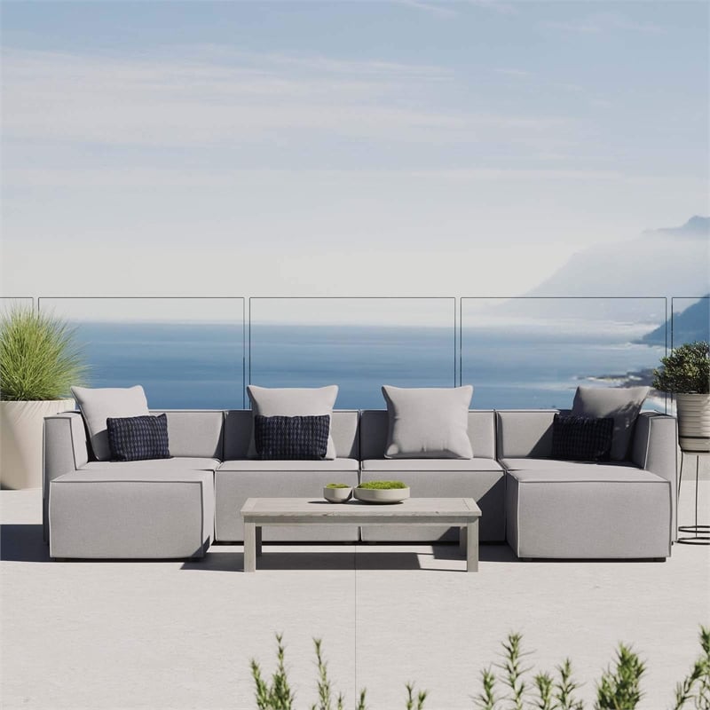 Modway Saybrook 6-Piece Fabric Outdoor Patio Sectional Sofa in Gray