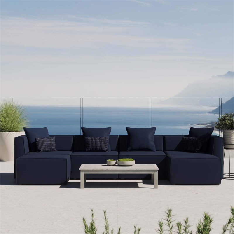 Modway Saybrook 6-Piece Fabric Outdoor Patio Sectional Sofa in Navy