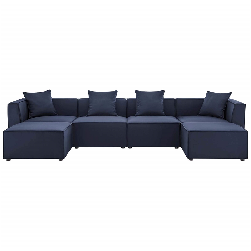 Modway Saybrook 6-Piece Fabric Outdoor Patio Sectional Sofa in Navy