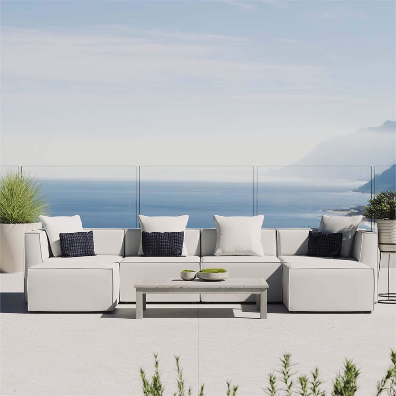 Modway Saybrook 6-Piece Fabric Outdoor Patio Sectional Sofa in White
