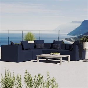 Modway Saybrook 103.5&quot 5-Piece Fabric Outdoor Patio Sectional Sofa in Navy