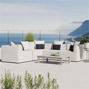 Modway Saybrook 103.5&quot 5-Piece Fabric Outdoor Patio Sectional Sofa in White