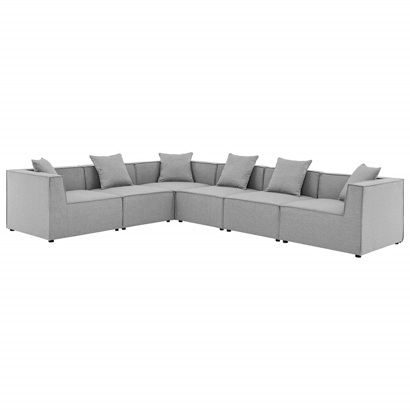Modway Saybrook 6-Piece Modern Fabric Outdoor Patio Sectional Sofa in Gray