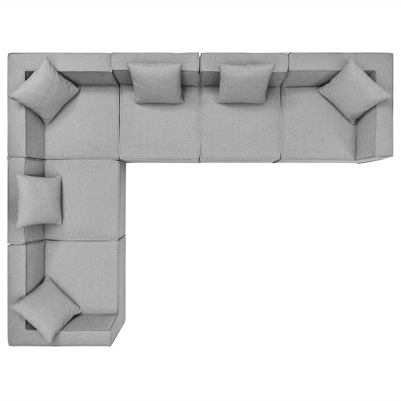 Modway Saybrook 6-Piece Modern Fabric Outdoor Patio Sectional Sofa in Gray