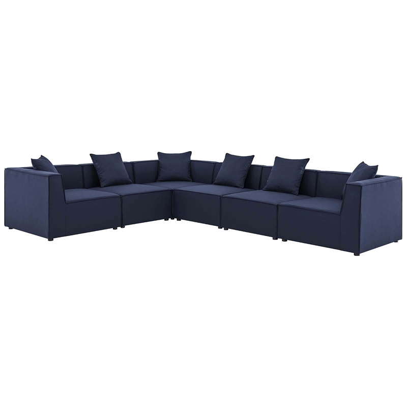 Modway Saybrook 6-Piece Modern Fabric Outdoor Patio Sectional Sofa in Navy