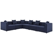 Modway Saybrook 6-Piece Modern Fabric Outdoor Patio Sectional Sofa in Navy
