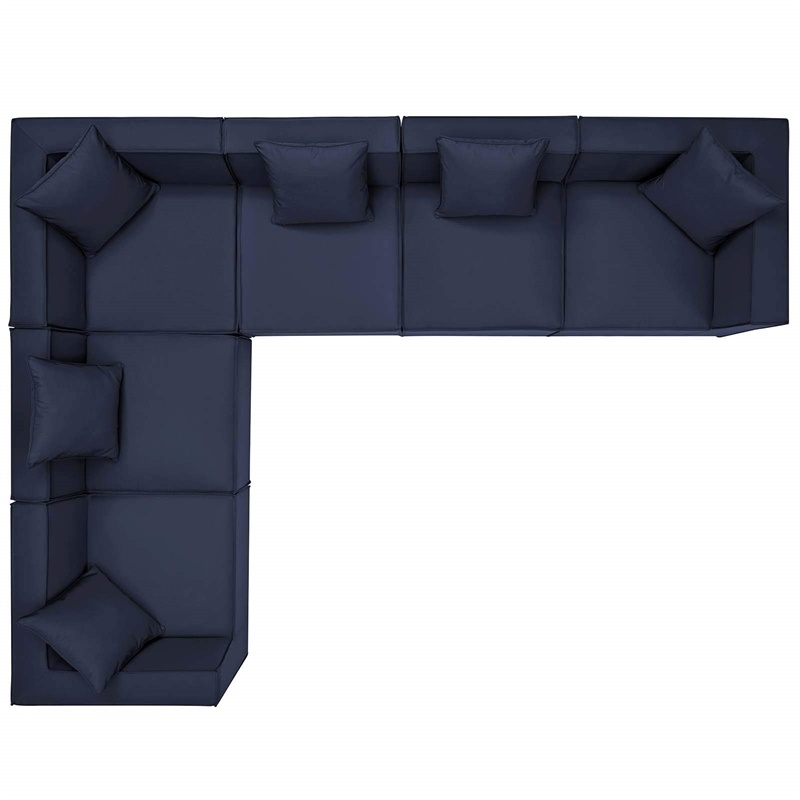 Modway Saybrook 6-Piece Modern Fabric Outdoor Patio Sectional Sofa in Navy