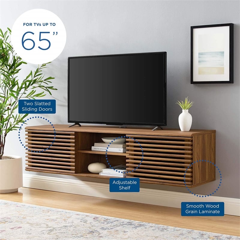 Modway Render Wood Wall-Mount Media Console TV Stand for TVs up to 65