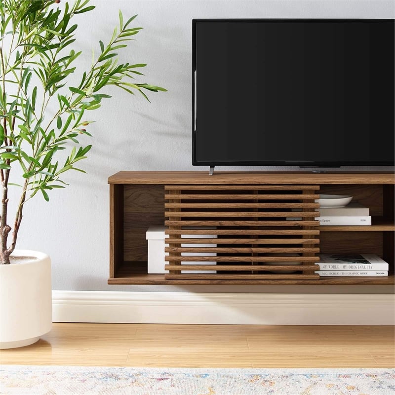 Modway Render Wood Wall-Mount Media Console TV Stand for TVs up to 65