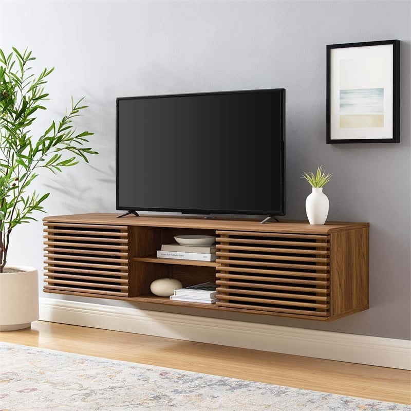 Modway Render Wood Wall-Mount Media Console TV Stand for TVs up to 65