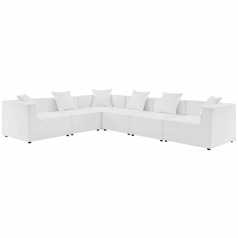 Modway Saybrook 6-Piece Modern Fabric Outdoor Patio Sectional Sofa in White