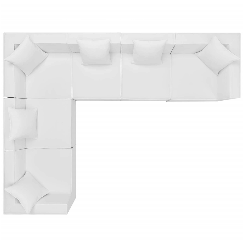 Modway Saybrook 6-Piece Modern Fabric Outdoor Patio Sectional Sofa in White
