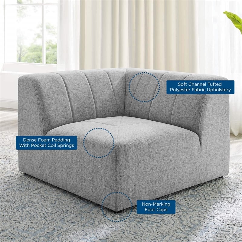 Modway Bartlett Upholstered Fabric Sectional Sofa Corner Chair in Light Gray