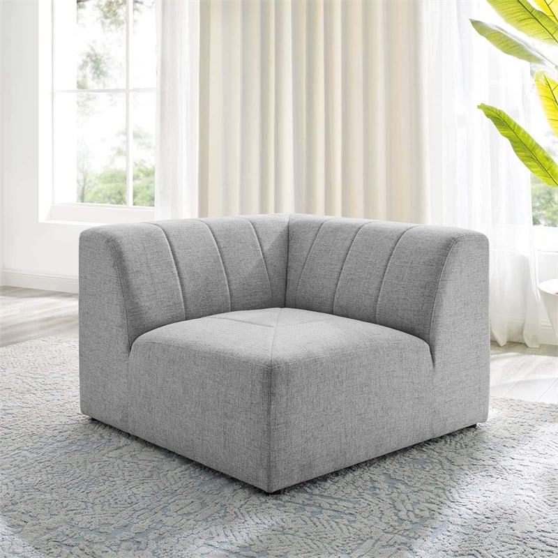 Modway Bartlett Upholstered Fabric Sectional Sofa Corner Chair in Light Gray